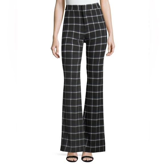 NWOT Derek Lam 10 Crosby High-Waist Grid-Print Flared-Leg Crepe Pants - Picture 1 of 10
